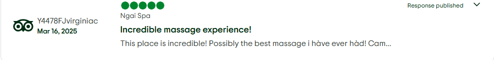 Tripadvisor review from Y4478FJvirginiac: This place is incredible! Possibly the best massage I have ever had